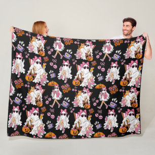 Pink Ghost Girl Halloween Cute Spooky Fleece Blanket