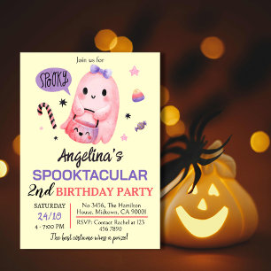 Pink Ghost Girl Spooktacular 2ndBirthday Halloween Invitation