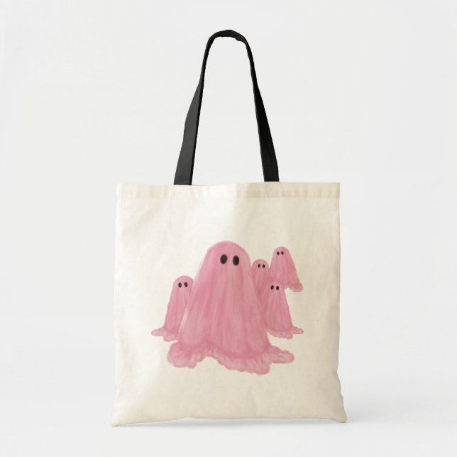 Pink Ghost Group Halloween Tote Bag (Front)