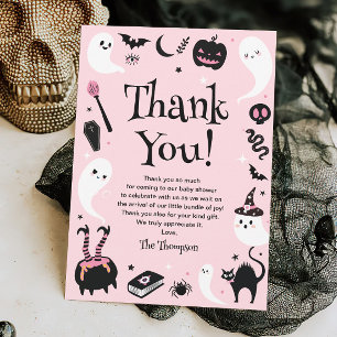 Pink Ghost Halloween Baby Shower Thank You Card