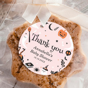Pink Ghost Halloween Baby Shower Thank You Classic Round Sticker