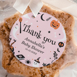 Pink Ghost Halloween Baby Shower Thank You Classic Round Sticker