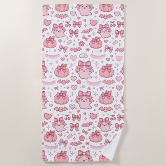 Pink Ghost Halloween Beach Towel Coquette Cute