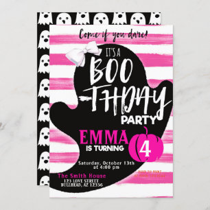 Pink Ghost Halloween Boothday Party Birthday Invitation