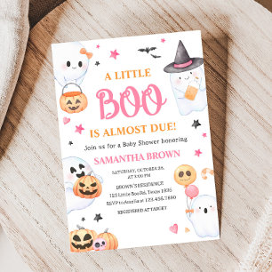 Pink Ghost Halloween Little Boo Baby Shower Invitation