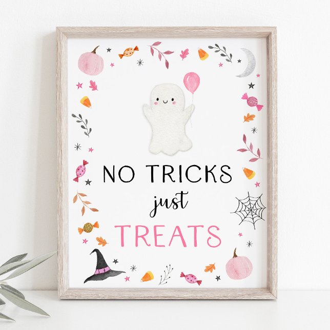 Pink Ghost Halloween No Tricks Just Treats Sign (Creator Uploaded)