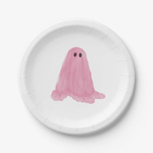 Pink Ghost Halloween Paper Plate