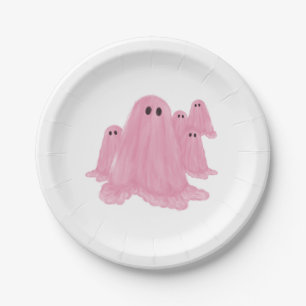 Pink Ghost Halloween Paper Plate