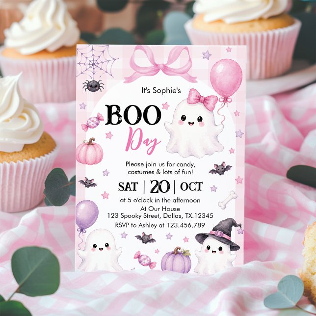 Pink Ghost Halloween Party Boo-Day Invitation (Creator Uploaded)