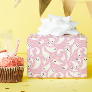 Pink Ghost Halloween Pattern Wrapping Paper
