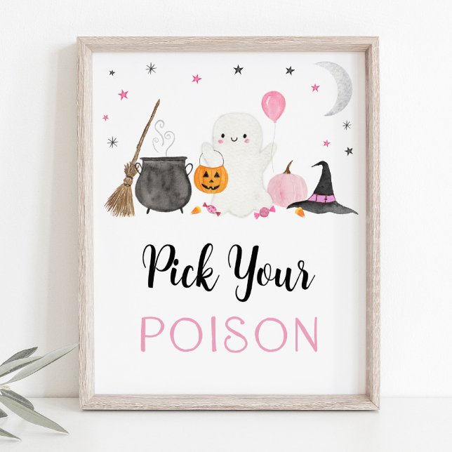 Pink Ghost Halloween Pick Your Poison Drinks Sign (Creator Uploaded)