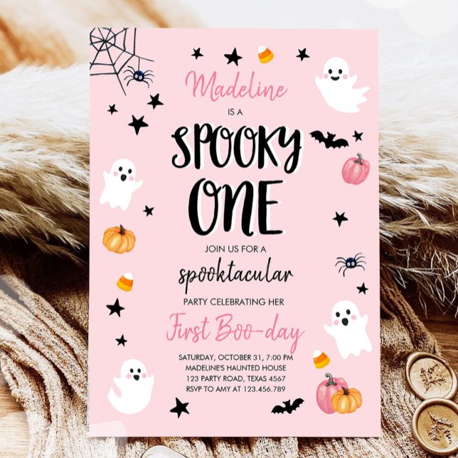 Pink Ghost Halloween Spooky One 1st Birthday Party Invitation (Creator Uploaded)