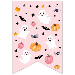 Pink Ghost Halloween Spooky One Happy Birthday Bunting