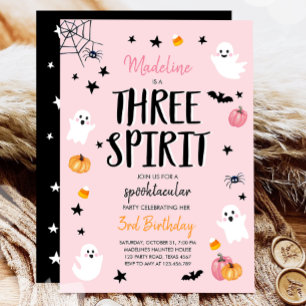 Pink Ghost Halloween Three Spirit 3rd Birthday Invitation
