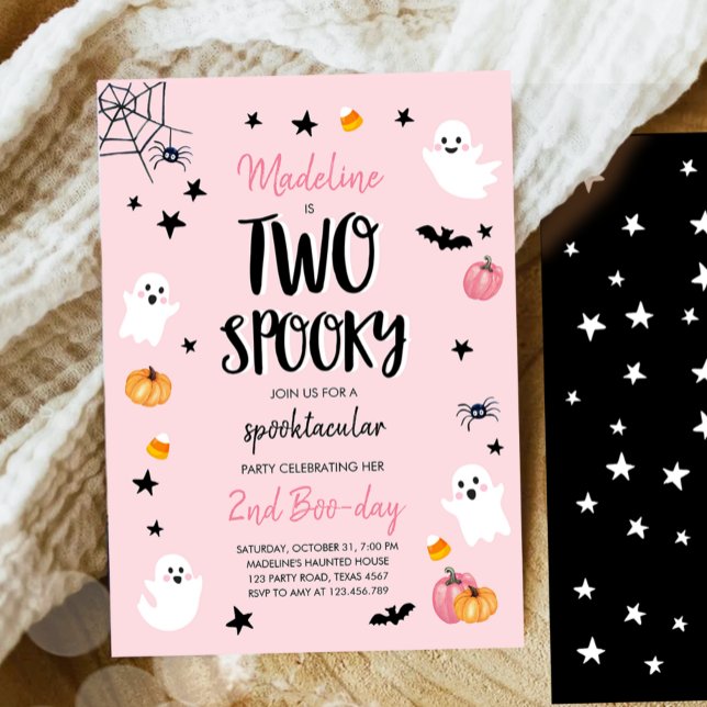 Pink Ghost Halloween Two Spooky 2nd Birthday Invitation (Creator Uploaded)