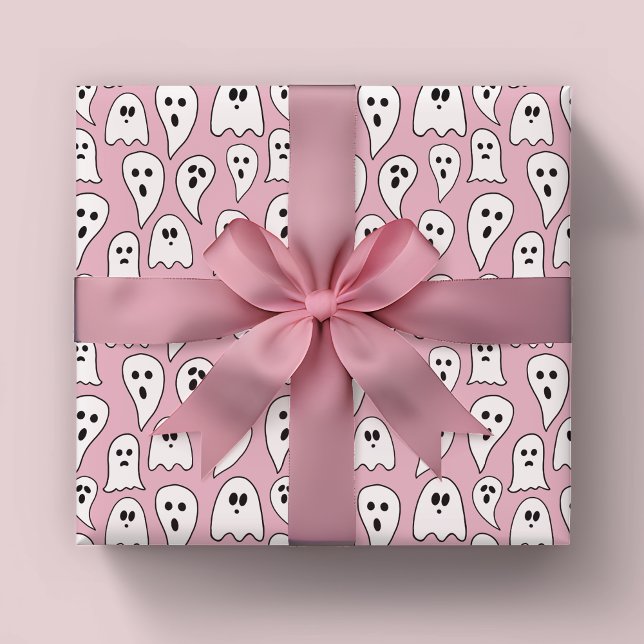 Pink Ghost Halloween Wrapping Paper (Pink ghost Halloween wrapping Paper)