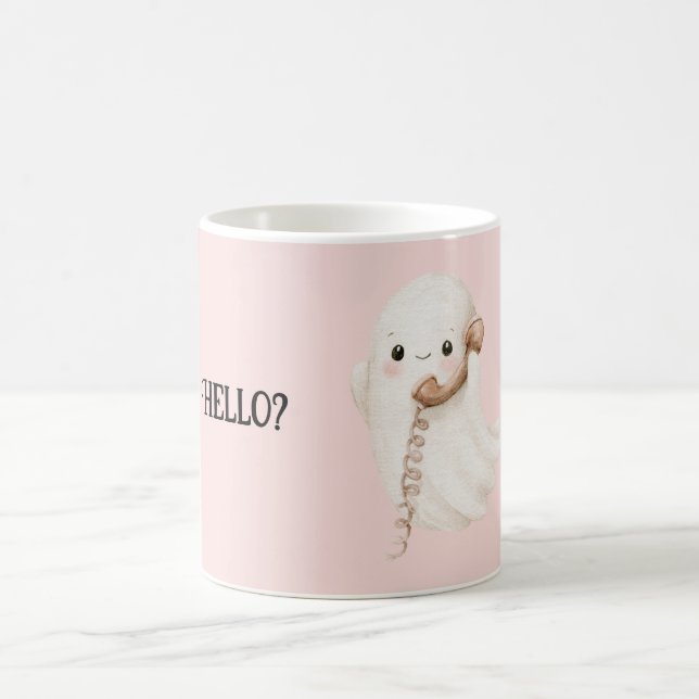 Pink Ghost Hello Phone Coffee Mug (Center)