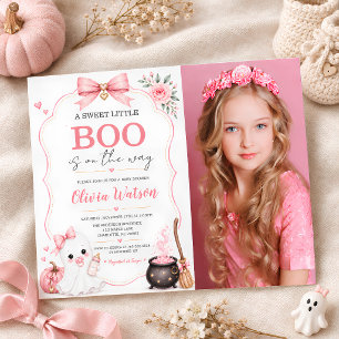 Pink Ghost Little Boo Photo Halloween Baby Shower Invitation