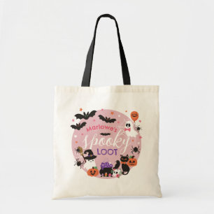 Pink Ghosts Bats Spooky Loot Girl Halloween Tote Bag