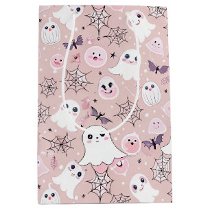 Pink Ghosts & Halloween Elements Seamless Pattern Medium Gift Bag
