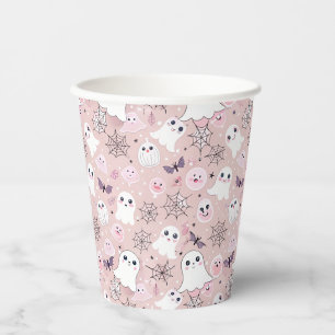Pink Ghosts & Halloween Elements Seamless Pattern Paper Cups