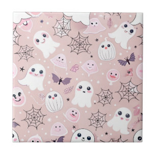 Pink Ghosts & Halloween Elements Seamless Pattern Tile