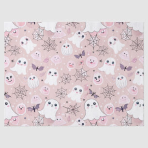 Pink Ghosts & Halloween Elements Seamless Pattern Tissue Paper