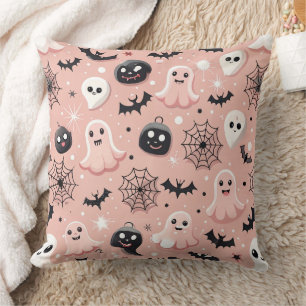 Pink Ghosts & Halloween Seamless Pattern  Cushion