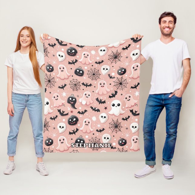Pink Ghosts & Halloween Seamless Pattern  Fleece Blanket (In Situ)