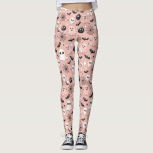 Pink Ghosts & Halloween Seamless Pattern  Leggings