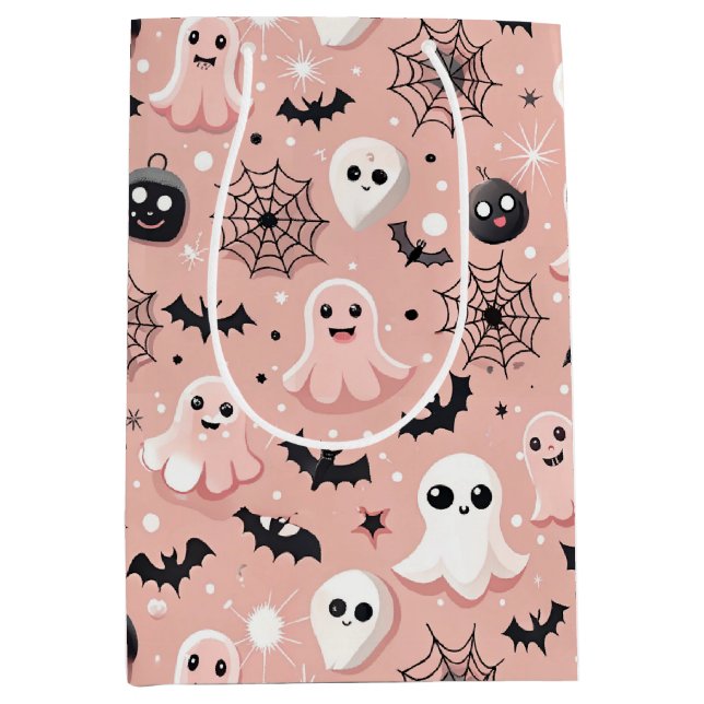 Pink Ghosts & Halloween Seamless Pattern  Medium Gift Bag (Front)