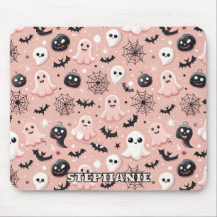Pink Ghosts & Halloween Seamless Pattern Mouse Pad