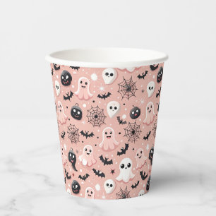 Pink Ghosts & Halloween Seamless Pattern Paper Cups