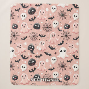Pink Ghosts & Halloween Seamless Pattern Sherpa Blanket