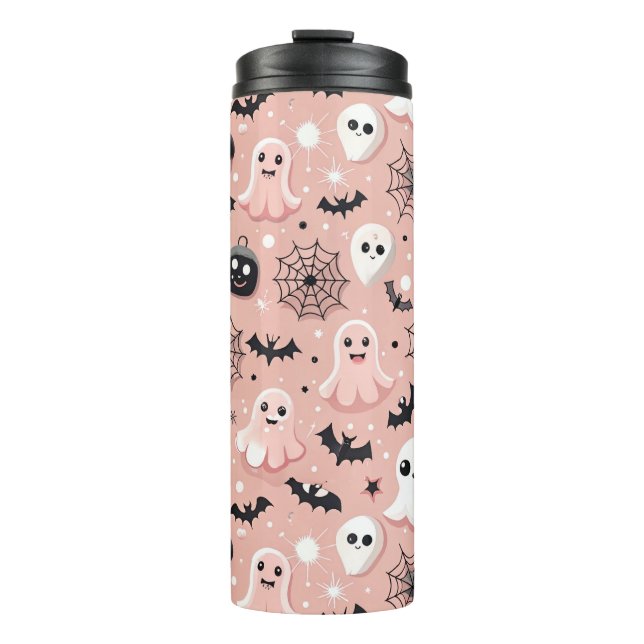 Pink Ghosts & Halloween Seamless Pattern  Thermal Tumbler (Front)