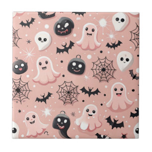 Pink Ghosts & Halloween Seamless Pattern Tile