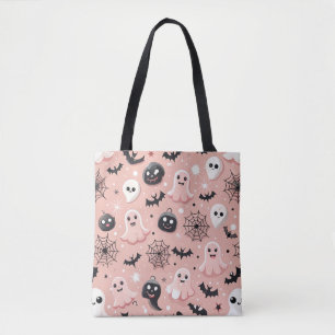 Pink Ghosts & Halloween Seamless Pattern Tote Bag