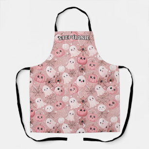 Pink Ghosts & Pumpkins Whimsical Halloween Apron
