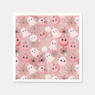 Pink Ghosts & Pumpkins Whimsical Halloween Napkin