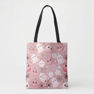 Pink Ghosts & Pumpkins Whimsical Halloween Tote Bag