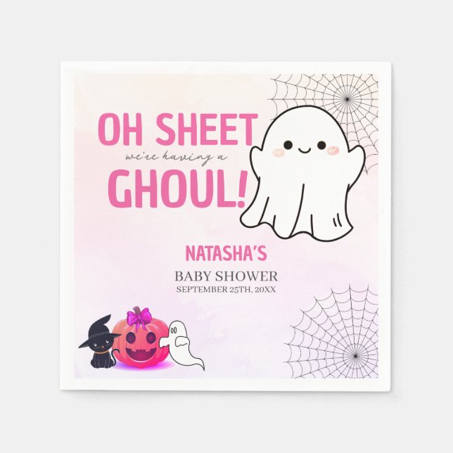 Pink Ghoul Halloween Baby Shower Paper Napkin (Front)