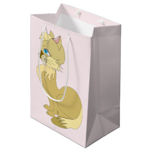 Pink Gift Bag Yellow Cat with Blue Eyes