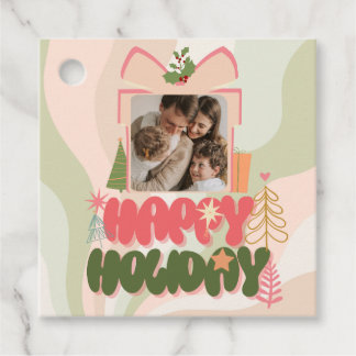 pink gift box Family or business Flat Holiday Card Favour Tags