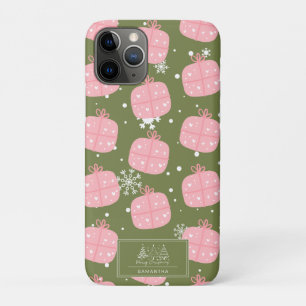 Pink Gift Box Olive Green Christmas Snowflake Case-Mate iPhone Case