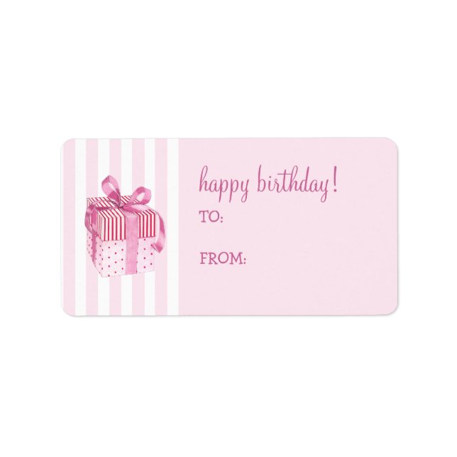 Pink Gift stripes Birthday Gift Tag Label (Front)