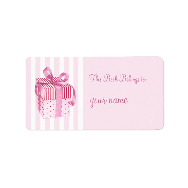 Pink Gift stripes Bookplate Label (Front)
