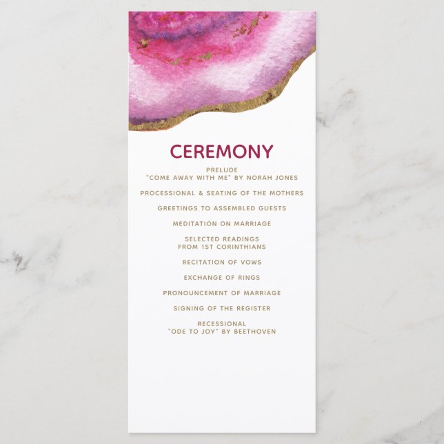 Pink Gilt Agate Wedding programs Programme (Front)