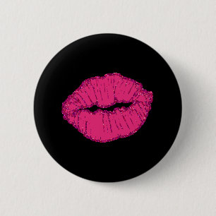 pink giltter lips 6 cm round badge