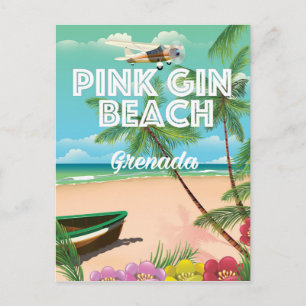 pink gin beach Grenada travel poster Postcard