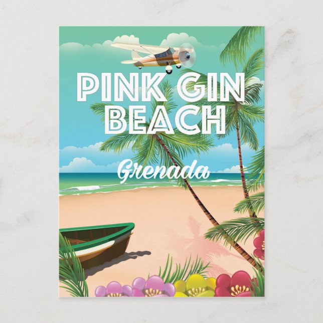 pink gin beach Grenada travel poster Postcard (Front)